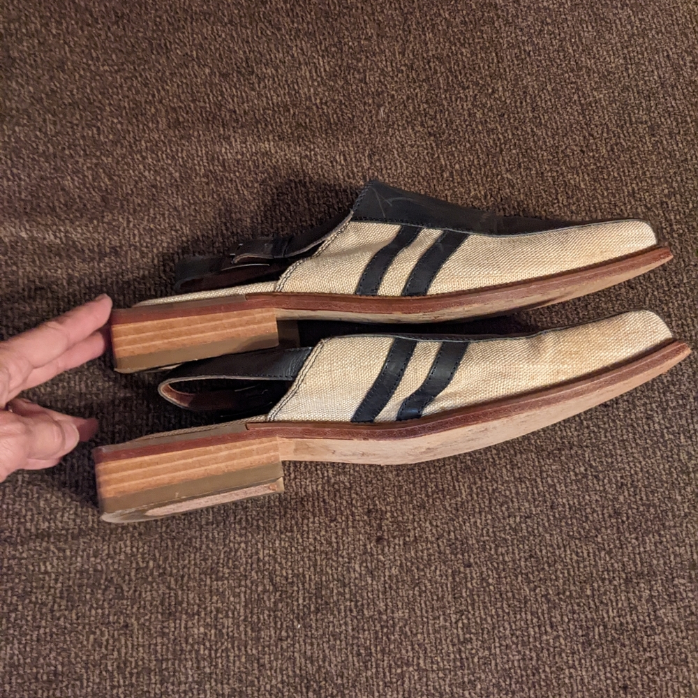Ultra Miami chic men's linen and leather strap mules by Fratelli - Picture 4 of 11